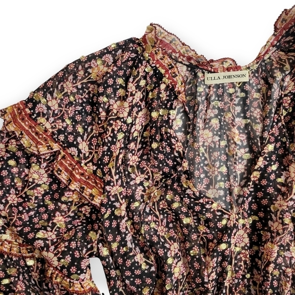 ULLA JOHNSON Erisa Silk Mini Dress Brown Metallic Size 2 - Picture 8 of 16